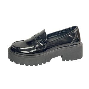 Charlotte Russe Black Panent Leather Slip On Platform Chunky Loafers Shoes Sz 7